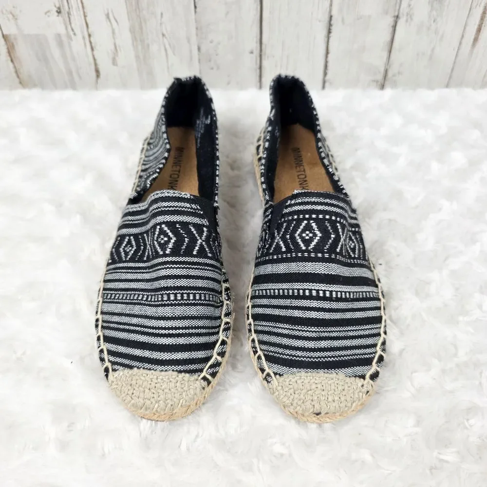Minnetonka Black and Cream Espadrilles Size 5